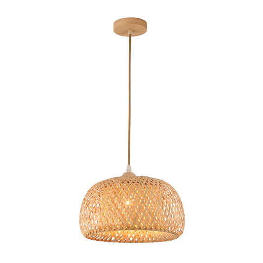 Bamboo Dome Pendant Lamp – Compact Natural Wood Style, E27 Holder (PL WD25-06-01)