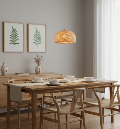 Bamboo Dome Pendant Lamp – Compact Natural Wood Style, E27 Holder (PL WD25-06-01)