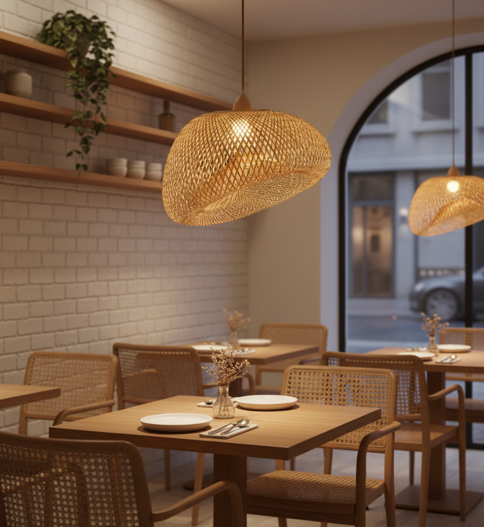 Bamboo Pendant Lamp – Natural Wood Style, E27 Holder (PL WD25-08)