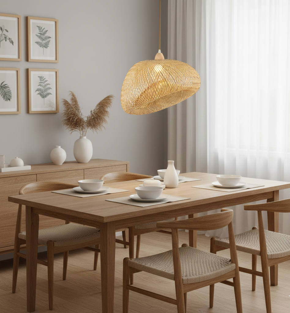 Bamboo Pendant Lamp – Natural Wood Style, E27 Holder (PL WD25-08)