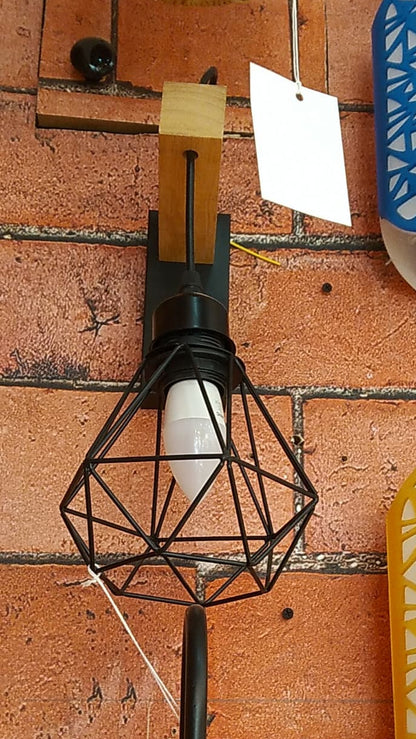 Geometric Black wall Light with Wooden Accent (PL 1140-01-BK)