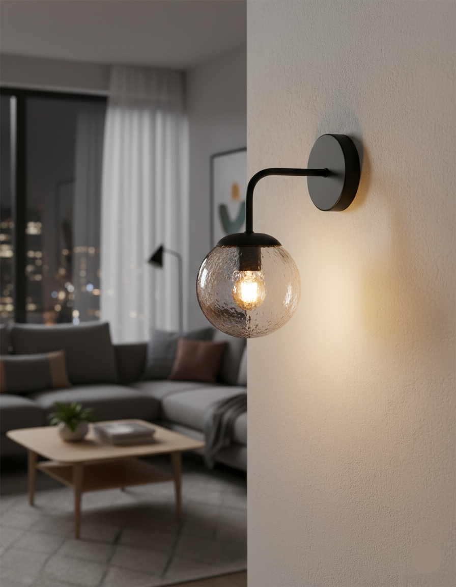 Wall Lamp - Black Iron & Clear Glass E27, 40W (PL 1161-01-BK)