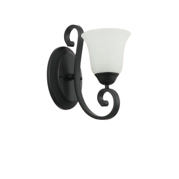 Vintage Black Wall Light with Frosted Glass Bell Shade