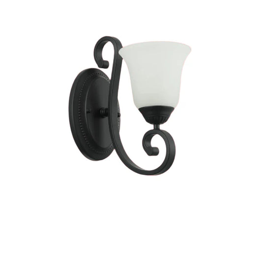 Vintage Black Wall Light with Frosted Glass Bell Shade