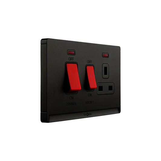 Black Cooker Control Unit with 13A Socket & Neon Indicator, Dual Pole (TD 5345-BK)