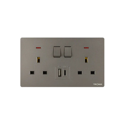 Premium Plain W USB Double Outlet - TS Range