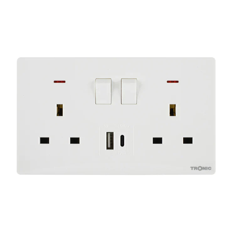 Premium Plain W USB Double Outlet - TS Range