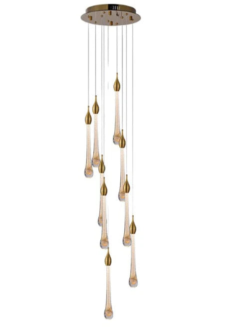 Luxury Multi-Drop LED Chandelier Gold Crystal Pendant