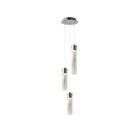 Modern 3-Light Pendant Fixture Chrome and Textured Glass Hanging Light