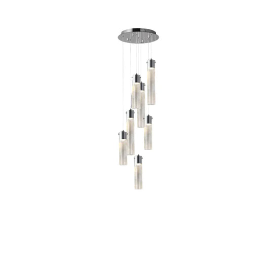 Modern Glass Cylinder Pendant Chandelier 7 Lamp