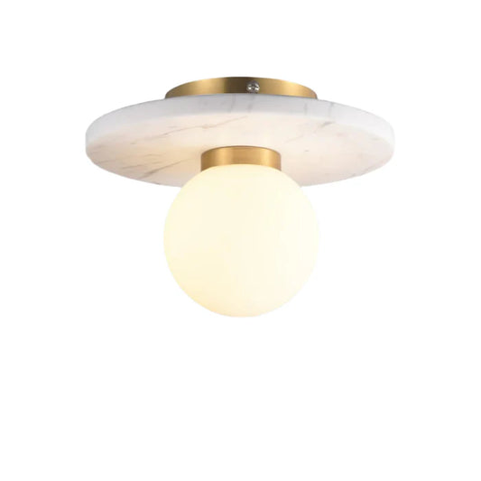 Modern Marble and Brass Ceiling Light with Frosted Glass Globe