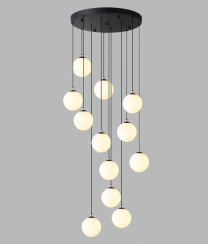 12-Globe Modern Pendant Chandelier with Matte Black Finish (WH 2024-G912-09-WH)