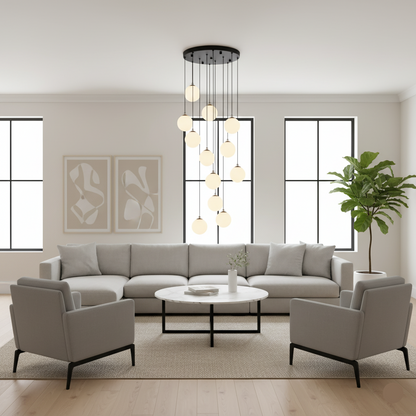 12-Globe Modern Pendant Chandelier with Matte Black Finish (WH 2024-G912-09-WH)