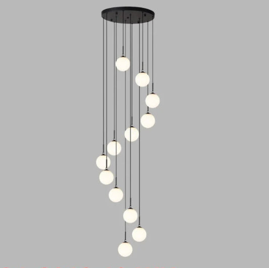 12-Globe Spiral Pendant Chandelier with Matte Black Finish