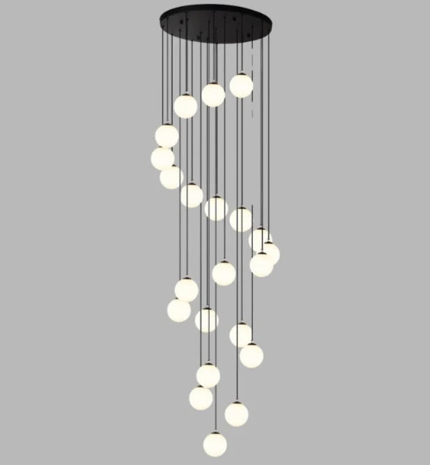 20-Globe Spiral Pendant Chandelier with Matte Black Finish