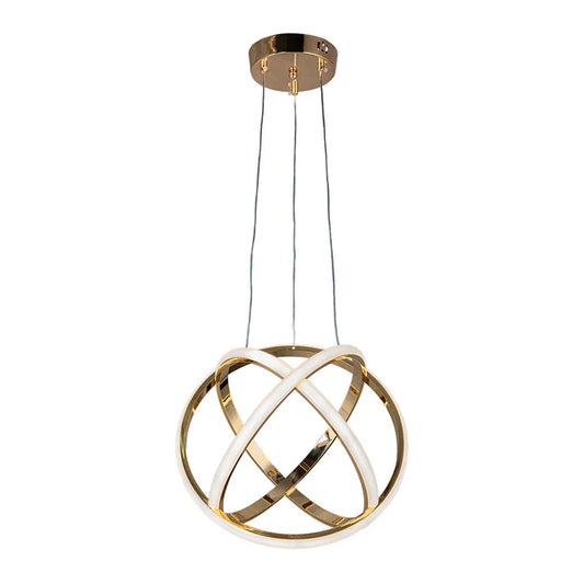 Golden Orb Pendant Light – 60W LED with Interlocking Bands (WH 25CL-07-GO-TC)