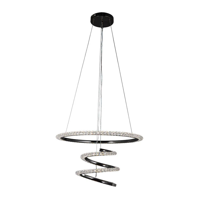 Black Spiral LED Pendant Light with Crystal Glow Finish (WH 25CL-10-BK-TC)