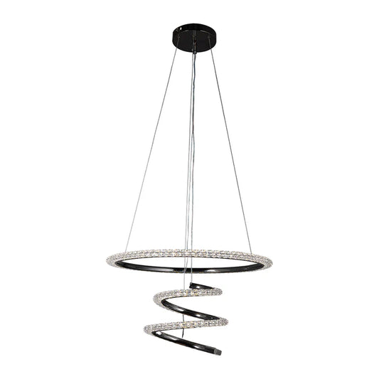 Black Spiral LED Pendant Light with Crystal Glow Finish (WH 25CL-10-BK-TC)