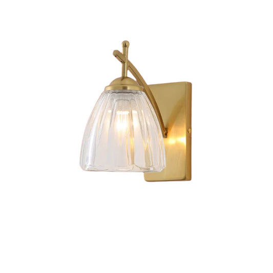 Sleek Brass Wall Light with Ribbed Glass