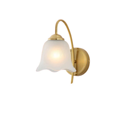 Vintage Brass Wall Light with Floral Frosted Glass (PL 6408-27-01)
