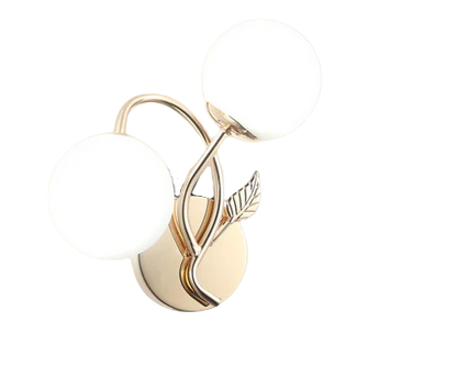 Modern Double-Globe Wall Lamp Frosted Glass Light with Leaf Design