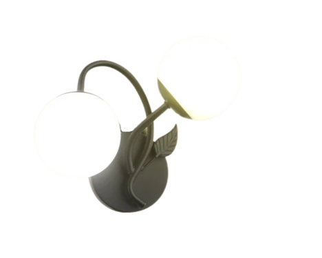 Modern Double-Globe Wall Lamp Frosted Glass Light with Leaf Design