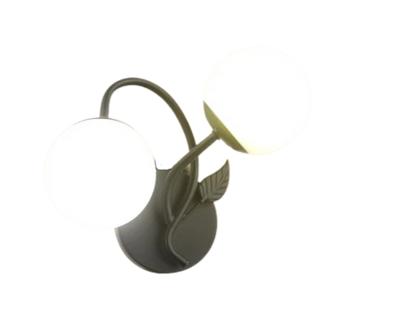 Modern Double-Globe Wall Lamp Frosted Glass Light with Leaf Design